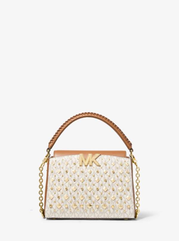 Damske Spojková Taška Michael Kors Karlie Small Studded Logo Hnedožltý Hnede - Kabelky Michael Kors Lacne | NGVUK-0127
